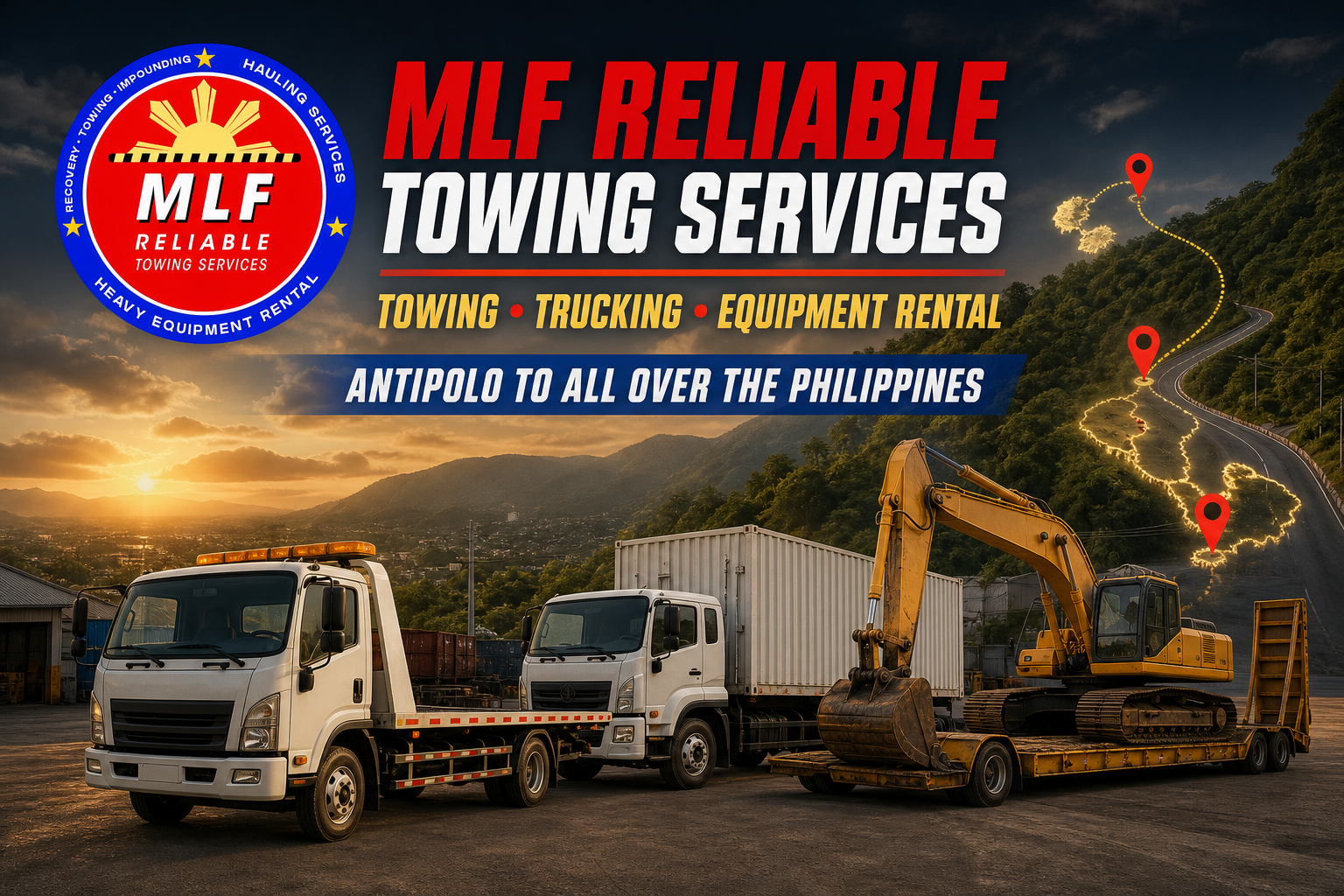 MLF towing truck, cargo truck, and heavy equipment ready for deployment